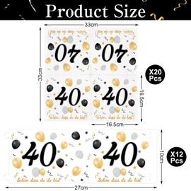 Pack of 20 Napkins 40th Birthday + 12 Pieces Lantern Table Decoration 40th Birthday + 500 Pieces Confetti 40th Birthday Decoration Black Gold Decoration 40th Birthday Table Decoration 40th Birthday