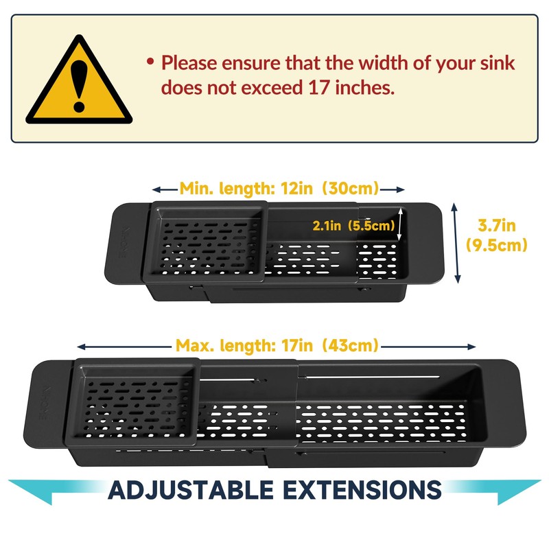 NiHome Extendable Over Sink Kitchen Organizer, Small Telescopic Brush Storage