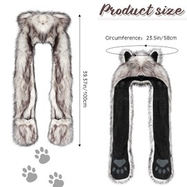 SATINIOR Wolf Faux Animal Hoods Hat Furry Hat Mittens Gloves Scarf Paws Ears Wolf Accessories (White and Black)
