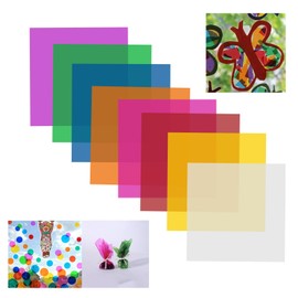 200 Sheets Coloured Cellophane Film 19 cm x 19 cm, 8 Colours Square Cellophane Film Colourful, Transparent Film Colourful Cellophane Film Window Film for Candy Wrapping, Scrapbooking, DIY Crafts