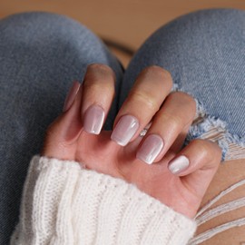 KQueenest Cat Eye Press On Nails Chrome - Glitzer Pastellrosa Nägel zum Aufkleben Kurz Sarg mit Kleber, Sparkle Fake Nails Set, Künstliche Fingernägel zum aufkleben für Frauen, 30 Stück