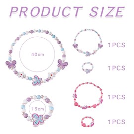 YSDYY 2Pcs Necklaces For Kids, 2Pcs Bracelets For Kids, Colorful Beaded Bracelets, Cute Bow Bracelets, Wooden Kids Jewelry, Girls Jewelry Set