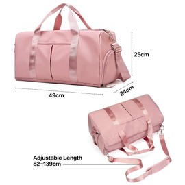 Sports Gym Bag for Women and Men,Travel Duffel Bag,Yoga Tote,Weekender Bag,with Adjustable Straps with Dry Wet Pocket & Shoes Compartment for Unisex for Swim,Yoga,Baseball,Camping,Large,Pink