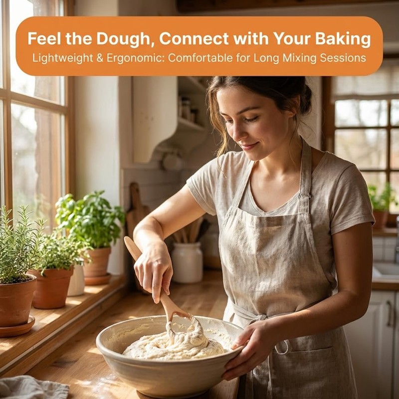 13-Inch Wooden Danish Dough Whisk, Traditional Dutch Whisk with Scraper