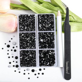 Beadsland 4300pcs Flatback Rhinestones,Black Rhinestones Nail Gems Round Crystal Rhinestones for Crafts,Mixed 6 Sizes with Picking Tweezers and Wax Pencil Kit, SS6-SS20,Jet Black