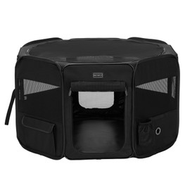 PETSFIT Dog Playpen, 36" Sturdy Pop Up Dog Kennel Foldable Dog Pen Indoor Outdoor Puppy Playpen for Medium Dogs Cats with Traveling Bag Zipper Sealed Removable Mesh Top Leakproof Bottom Mat Black M