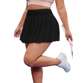 Floerns - Falda plisada de cintura alta para mujer, talla grande, Negro -, 4X-Large Plus