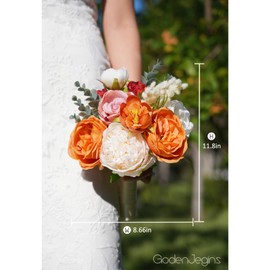 godenjegins Orange Wedding Bouquets for Bride Bridal Bouquets for Bride Wedding Bouquet Bride Bouquets for Wedding Tossing Bouquets for Wedding Bridal Flower Bouquet 11.8in