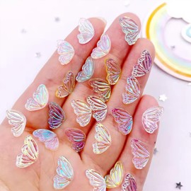 Butterfly Wings Nail Charms Simple Colorful Butterfly Nail Rhinestones Spring Nails Art Charms DIY Aurora Nail Gems Charms for Nails 3D Design Manicure Decor for Daily Wear 60 Pcs
