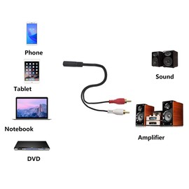 JacobsParts 1ft 2-RCA Male Plug to 3.5mm Female Aux Stereo Audio Headphone Jack Converter Adapter Cable
