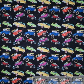 Signature BonEFul FQ Cotton Quilt Black Rainbow VTG Antique Old Classic Car Small Print US