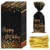 50Pcs Happy Birthday Bags Black Candy Bags Plastic Party Treat
