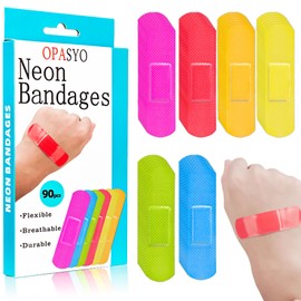 opasyo Kids Bandages 90 Pcs Bulk Colorful Waterproof Fingertip Bandages,Small Bandages for Toddler Children Scrapes and Slight Cut,Bandages Bulk 2.83'' x 0.75' Tiny Bandages for Face (A-6 Colors)
