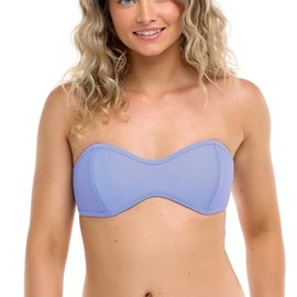 Body Glove Women's Standard Smoothies Tainted Love Solid Retro Bandeau Bikini Top Swimsuit, Periwinkle