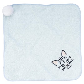 Cozy Company Handkerchief, Women's, Men's, Gift Box, Gift, Individual Packaging, 100% Cotton, 9.1 x 9.1 inches (23 x 23 cm), Cat Pile, Water Absorbent, Fluffy, Round Tail Handkerchief, Blue, Respect