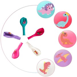 i-QiQi 10 Packs Pink Dinosaur Balloons Set 12 Inch Colorful Jungle Animal Print Latex Balloons Bouquet Little Dino Party Decorations Supplies Favors for Kids Girls Birthday Baby Shower