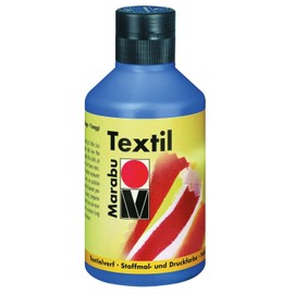 Marabu - Textile Fabric Paint, Water-Based Fabric Printing Ink - for Bright Fabrics - Washable up to 60°C - Soft Handle, Easy to Fix by Ironing or in the Oven, 250 ml, mid-blue