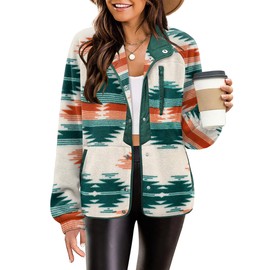 Zeagoo Fuzzy Western Aztec Print Snap Button Down Coat for Women Cozy Fleece Jacket with Pockets
