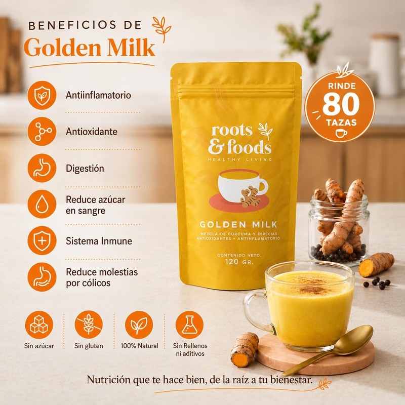 Golden Milk Leche Dorada Orgánica en Polvo — 80 Tazas,