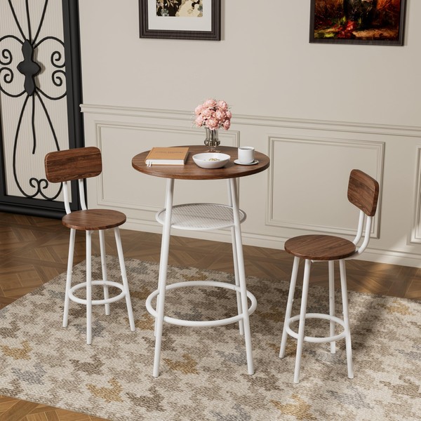 espidoo 3-Piece Bar Table Set: Modern Round Pub Table with