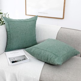 Jepeak 18x18 Inch Decorative Throw Pillow Covers Pack of 2 Burlap Linen Solid Cushion Covers Farmhouse Square Pillow Cases for Sofa Couch Bed Home Decor, Sage Green