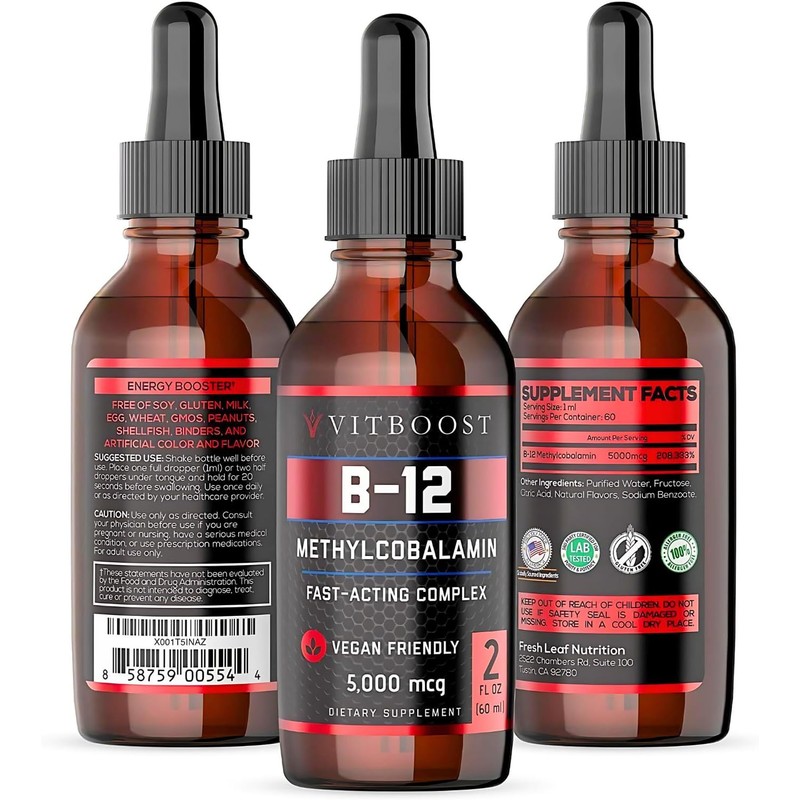 Vegan Liquid B-12 Drops – 60 x 5000 mcg Extra