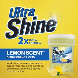 Ultra Shine ™ 5 Gallon 2X Platinum ™ Dish Cleaning Liquid, Lemon Scent, Yellow - Powerful Grease Remover Dishwashing Soap