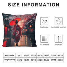 Japan Geisha Pillow Case Sets,Ployester Sofa Throw Pillow Cover Set of 2,Beautiful Japanese Geishas Girls Hold an Umbrella Square Couch Pillow Protector Cushion for Sofa Bed Decor 18 "x18