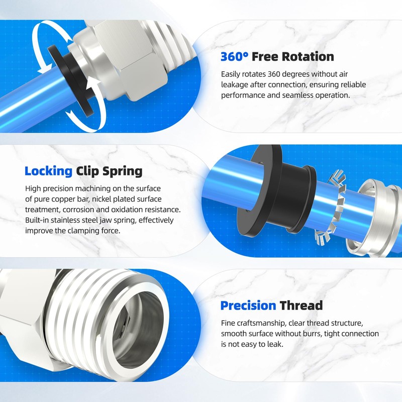 Hoodutric Push to Connect Fittings, 6mm Tube OD x 1/4