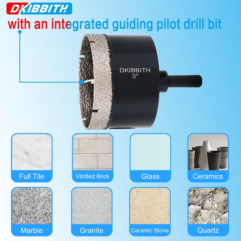 3" Diamond Hole-Saw Bits with Pilot Drill Bit 3 in