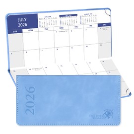 POPRUN Taschenkalender 2026 mit Monatsansicht, 17,5 x 8 cm, schmal, Geldbörsengröße, Monatsplaner 25 für Tasche, 144 Seiten, PU-Leder, Hardcover (Cyanblau), TJ-26-CEMLR7-CBL