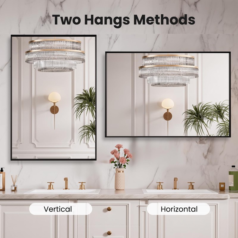 LOAAO Black Bathroom Mirror 24"X32" for Wall, Rectangle Bathroom Vanity