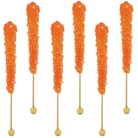 Fruidles Rock Candy Lollipops Pops Candy Suckers, Color and Flavor Assortment, Individually Wrapped, 6.5" (Orange, Pack of 6)