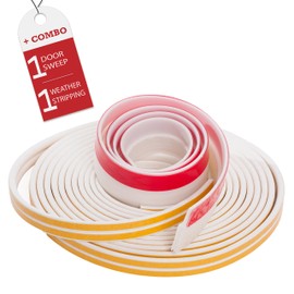 Weather Stripping Soundproof Doors, Windows – White Kit - 39 Feet Self Adhesive Weatherstrips & 43.3” Under Door Sweep – Wind, Dust, Draft & Insect Proof – Rubber Strips to Seal Door Cracks