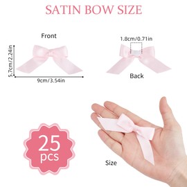NICENEEDED 25 PCS Pink Ribbon Bow, 3.5 Inch Satin Ribbon Bows with Double-Sided Tape, Small Bows Decorations for Party Shower Birthday Wedding