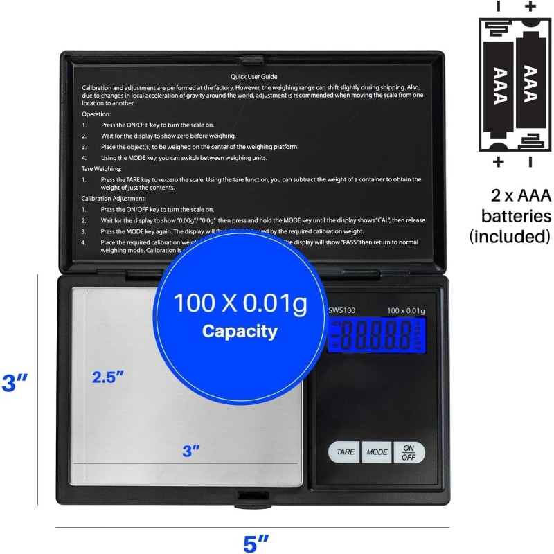 Smart Weigh Digital Pocket Gram Scale,100g x 0.01g Digital Gram