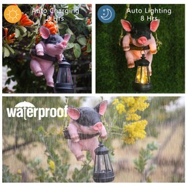 Hanging Pig Garden Lantern, Solar Pig Sculpture Outdoor Resin Garden Decoration, Weather-Resistant Animal Statue for Porch, Patio, and Walkway