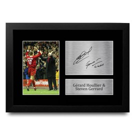 HWC Trading Gerard Houllier & Steven Gerrard Liverpool Gifts Printed Autograph For Football Fans And Fans - A4 Framed