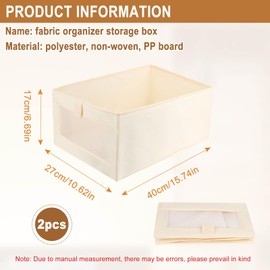 talifoca Storage Boxes, Set of 2 Wardrobe Organisers, Folding Box, Storage Box, Organiser Box with Transparent Window for Wardrobe, Clothes, Books, Cosmetics, Toys