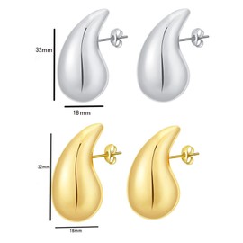 2 Pairs Gold Plated and Silver Drop Earrings in Teardrop Shape, Anti-Allergy, Women's Earrings, Gold Earrings, Fashion Jewellery, Silver Jewellery, Women's Gifts for Girls, Trumpet, Stainless Steel,