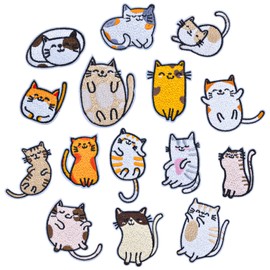 Jinlaili Pack of 15 Patches Badges for Iron-on, Cute Patch Stickers, Kitten Patch Embroidery, Iron on Embroidered Patches, Sewing, Animals Sew-On Iron-On Patch, Cartoon Applique, Iron-On Patch for DIY