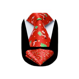 HISDERN Christmas Tie Men's Funny Christmas Tie with Pocket Square Set Funny Christmas Motif Xmas Party Tie, red/green