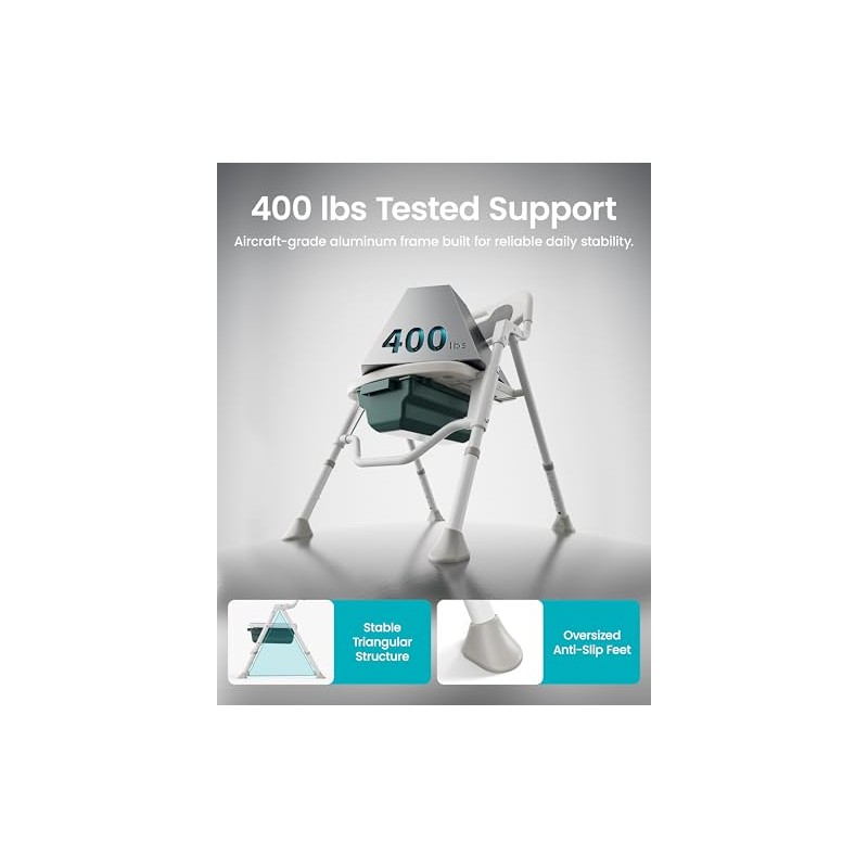 Foldable Shower Chair with Commode for Seniors, 400 lb, Gray