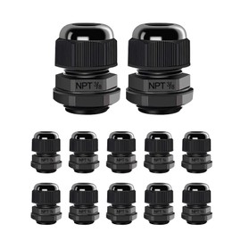 AIRIC 12 Pcs 3/8" NPT Cable Glands Nylon PA66, IP68 Waterproof Adjustable Power Strain Relief Cord Grips, Junction Box Wire Gland Grip Connectors with Gaskets and Locknut, Black
