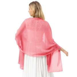 Women's Chiffon Bridal Shawls Prom Stole Wraps for Bridesmaids Wedding Party Evening Dress Coral M