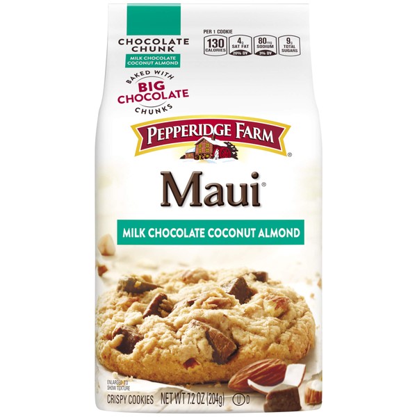 Pepperidge Farm Maui Milk Chocolate Coconut Almond Chocolate Chunk Crispy Cookies (Pack of 4)