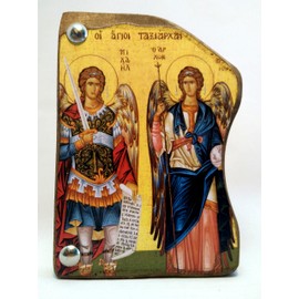 Handmade Wooden Greek Christian Orthodox Mount Athos Icon of Archangels Michael and Gabriel/ Mp4