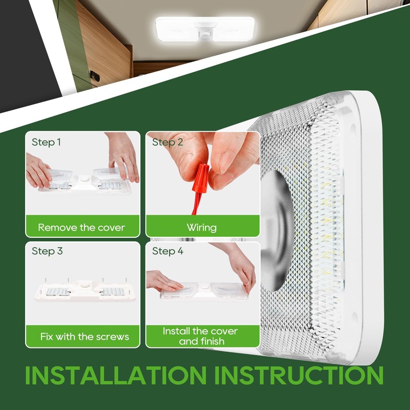 RVGUARD RV LED Ceiling Double Dome Light, 12V LED Lights,
