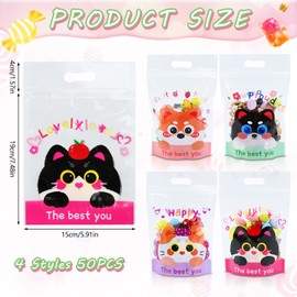 50 PCS Sweet Bags Ziplock Gift Bag for Kids Party Cookie Bag 23x15cm Cellophane Bags for Packaging Baking,Candy,Cookie Wrapping Birthday Gender Reveal Wedding Party Supplies (Cat＆Dog)