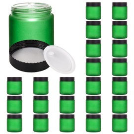 100g Green Frosted Glass Cream Jars with Black Lid - Airtight Cosmetic Containers for Face Cream, Body Lotion, DIY Skincare Packaging, BPA-Free (Set of 24) (Green Frosted, 3.5oz)